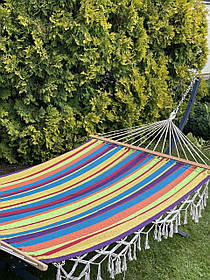 Двомісний різнокольоровий гамак із планкою BALI XXL 200х150 см WCG. Гамак для двох. Сімейний гамак