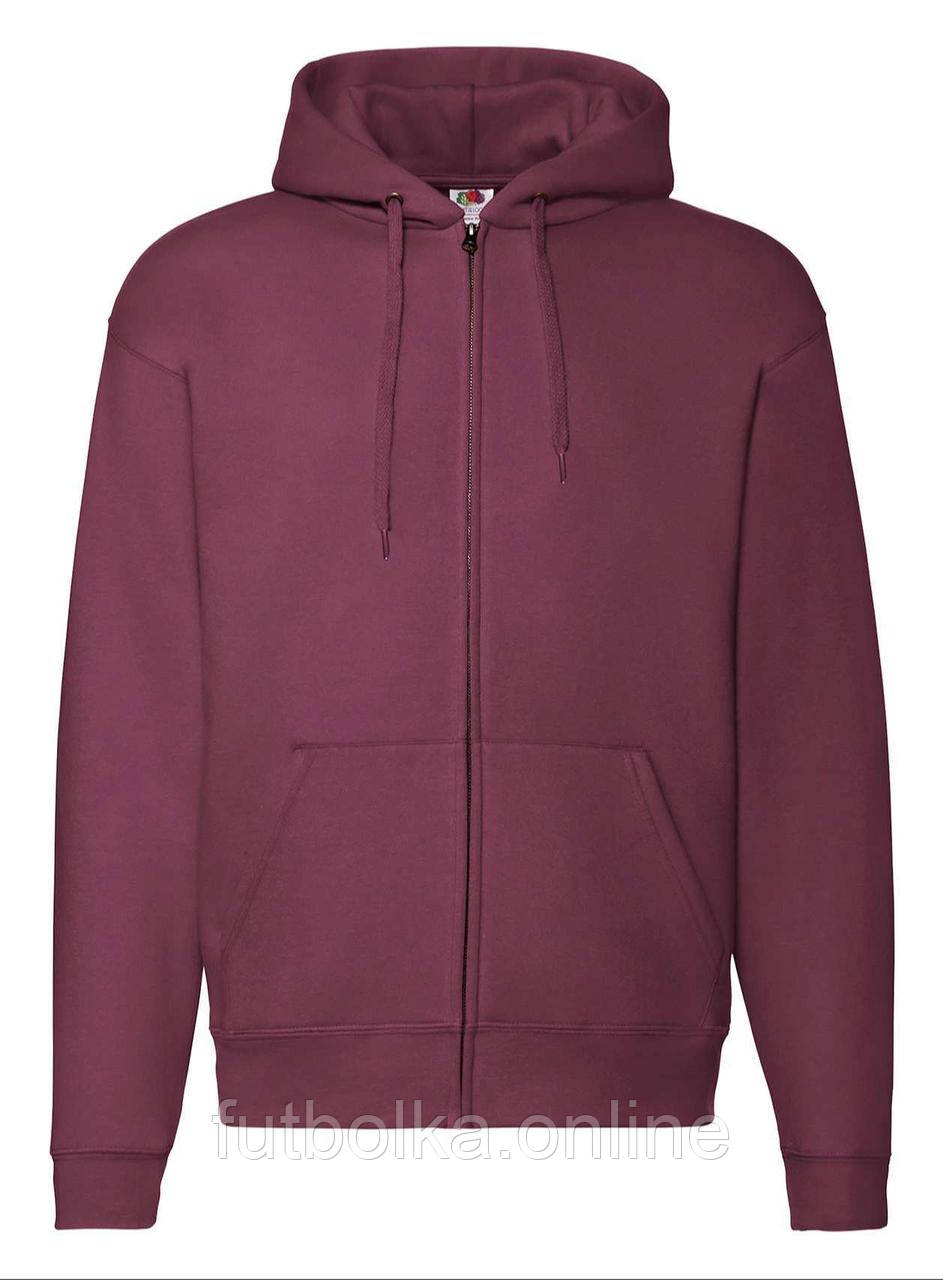 Бордовий худі чоловічий теплий Premium hooded sweat jacket Fruit of the loom