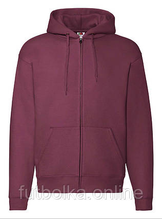 Бордовий худі чоловічий теплий Premium hooded sweat jacket Fruit of the loom, фото 1