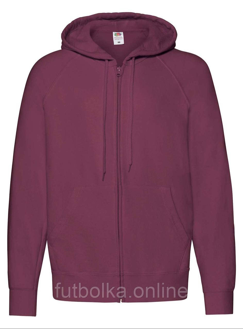 Бордова толстовка чоловіча легка Lightweight hooded sweat jacket Fruit of the loom