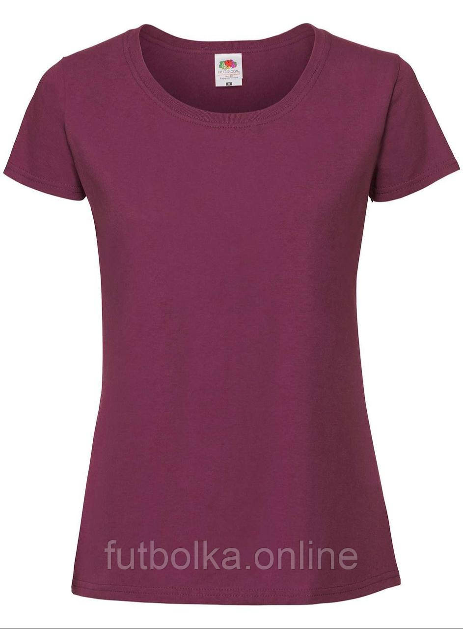 Бордова футболка жіноча преміум якість Ringspun premium T LADY-FIT Fruit of the loom