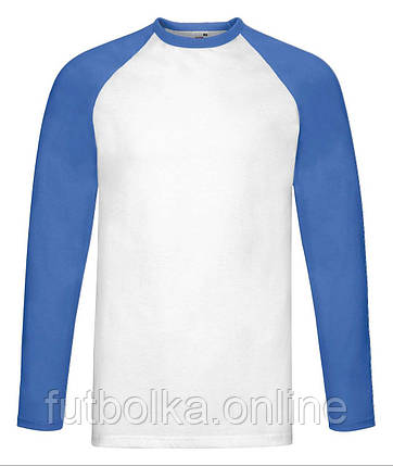 Біла футболка з довгим рукавом чоловіча кольоровий рукав Long sleeve baseball Fruit of the loom, фото 1