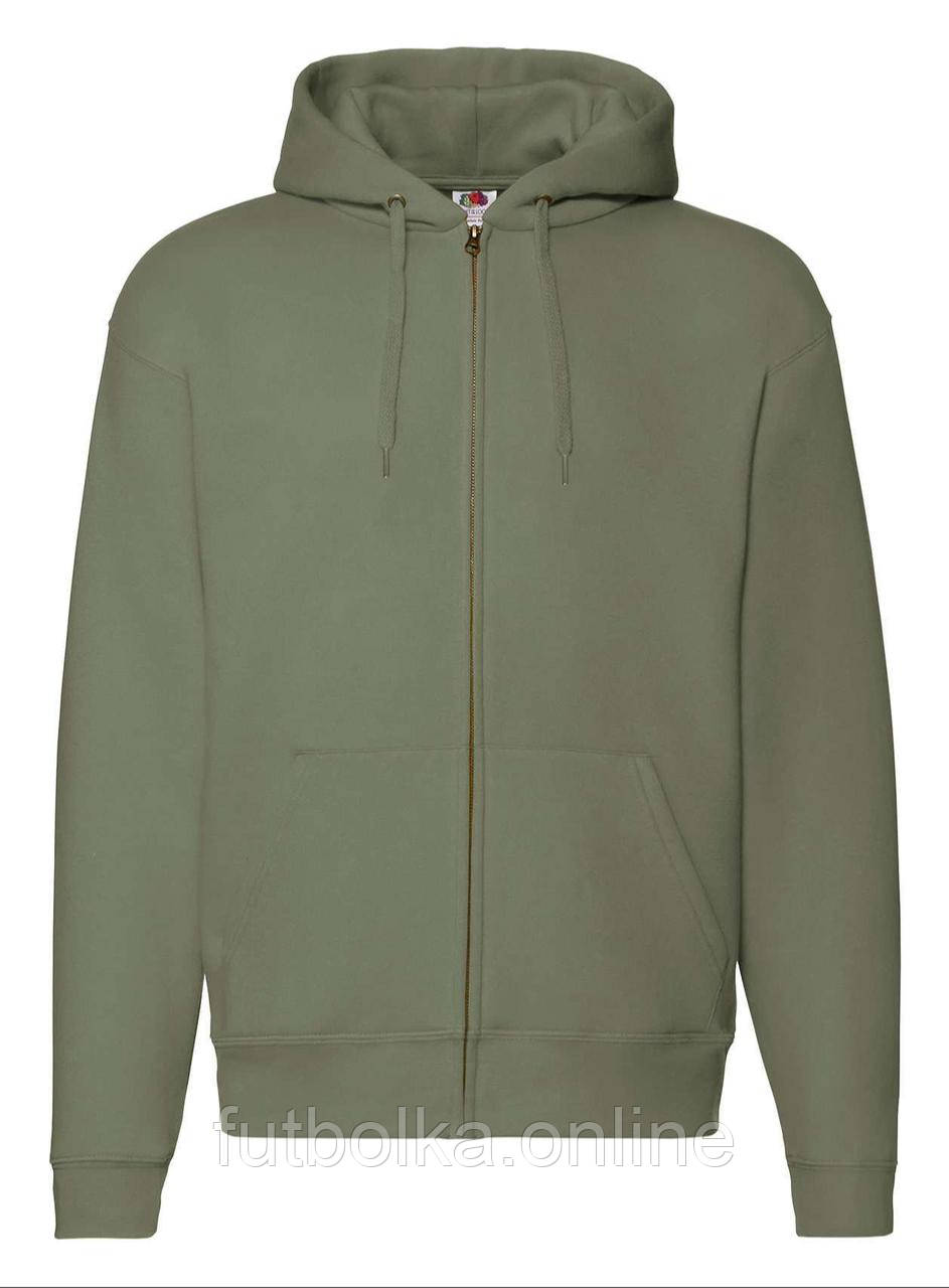Оливковий худі чоловічий теплий Premium hooded sweat jacket Fruit of the loom