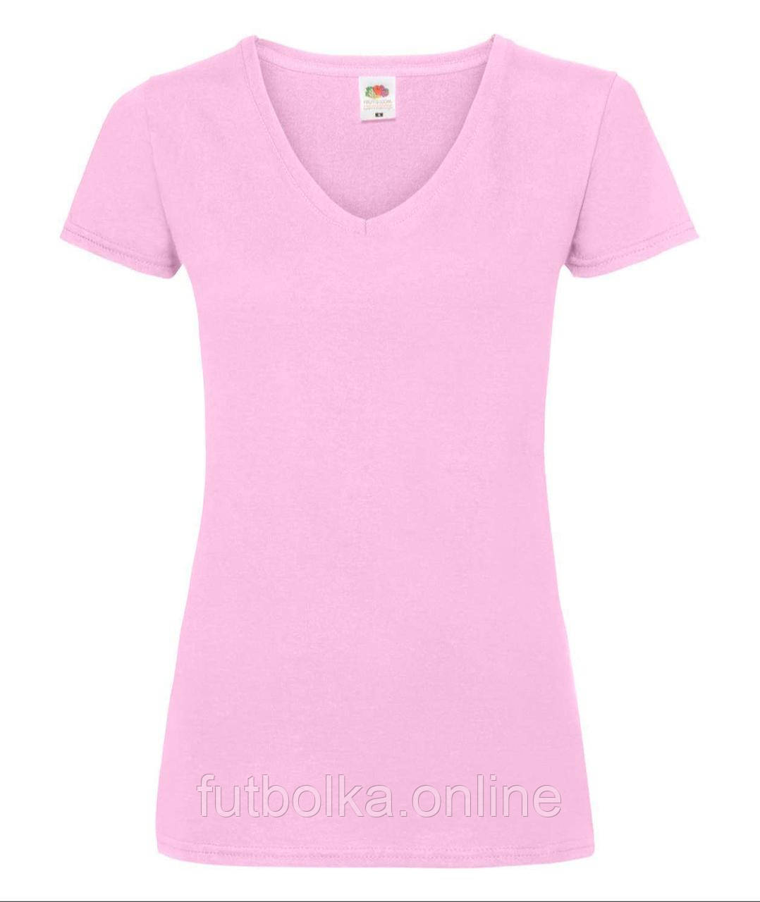 Світло-Рожева жіноча футболка однотонна з V-подібним вирізом Lady-fit v-neck Fruit of the loom