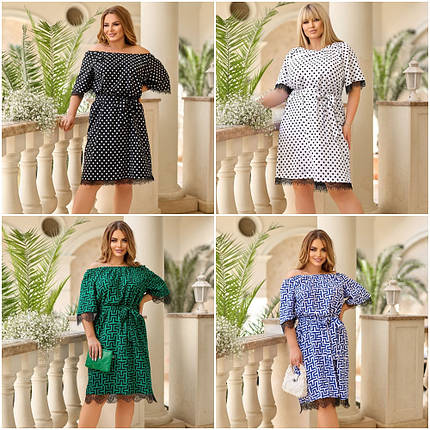 Літнє красиве плаття з короткими рукавами із софту та штапелю розміри батал, фото 1