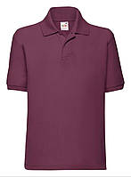 Бордовая футболка поло детская для девочки однотонная 65/35 Polo kids Fruit of the loom