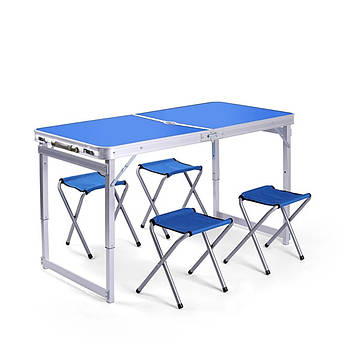Туристичний посилений складний стіл для пікніка з регулюванням висоти та 4 стільці GP4282 Коричневий