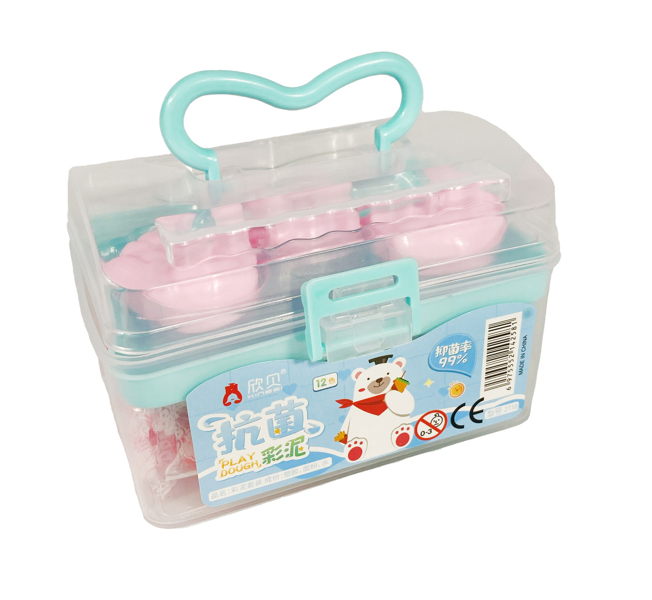 Тісто для ліплення дитячий пластилін набір різнокольорової глини для ліплення, пластилін 12 кольорів у контейнері, фото 1
