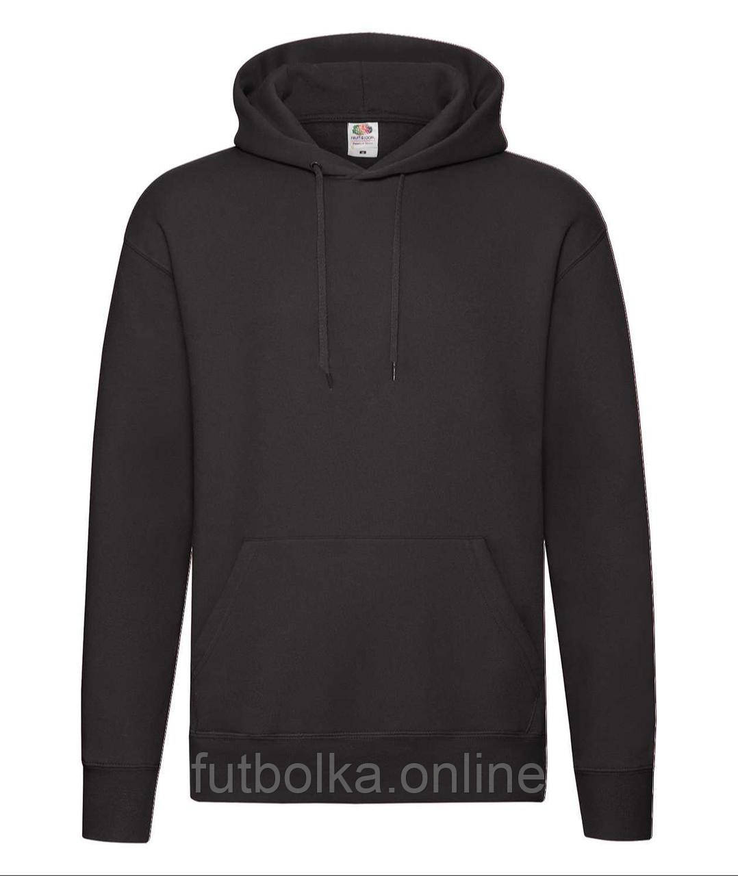 Чорна чоловіча толстовка преміум якість Premium hooded sweat Fruit of the loom