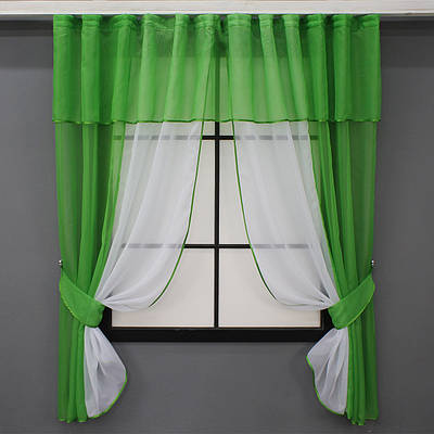 Кухонні штори (270х170см.) з ламбрекеном, на карниз 1-1,5м. Колір темно-салатовий з білим. Код 090к 52-0858