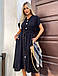Стильне молодіжне повсякденне плаття-міді з креп-жатки, чорне, фото 2