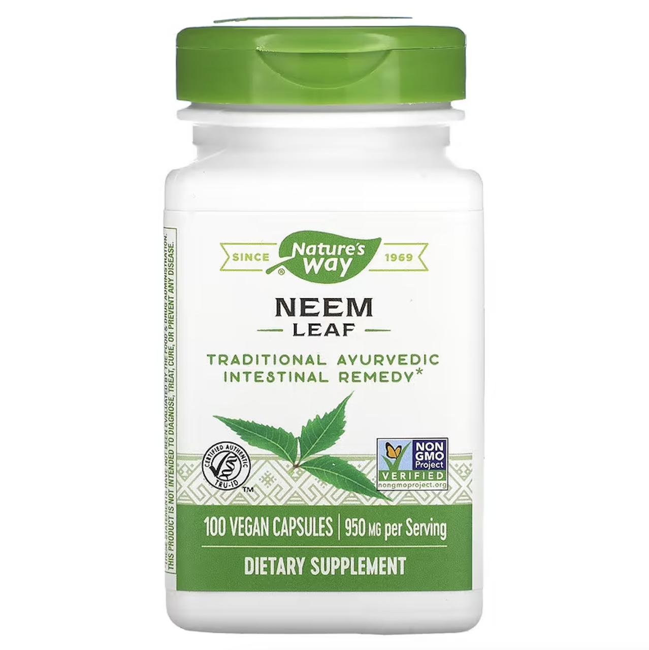 Nature's Way, листя німу, 950 мг, 100 веганських капсул (475 мг у капсулі), фото 1
