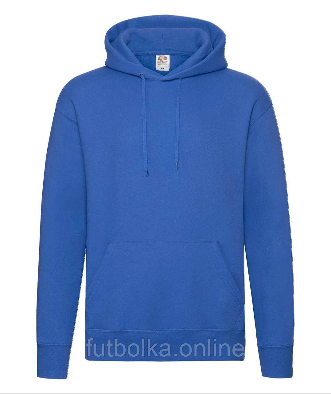 Яскраво-Синя чоловіча толстовка преміум якість Premium hooded sweat Fruit of the loom