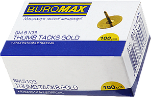 Кнопки канцелярські (Ø10/8мм, золотисті, 100шт) Buromax BM.5103