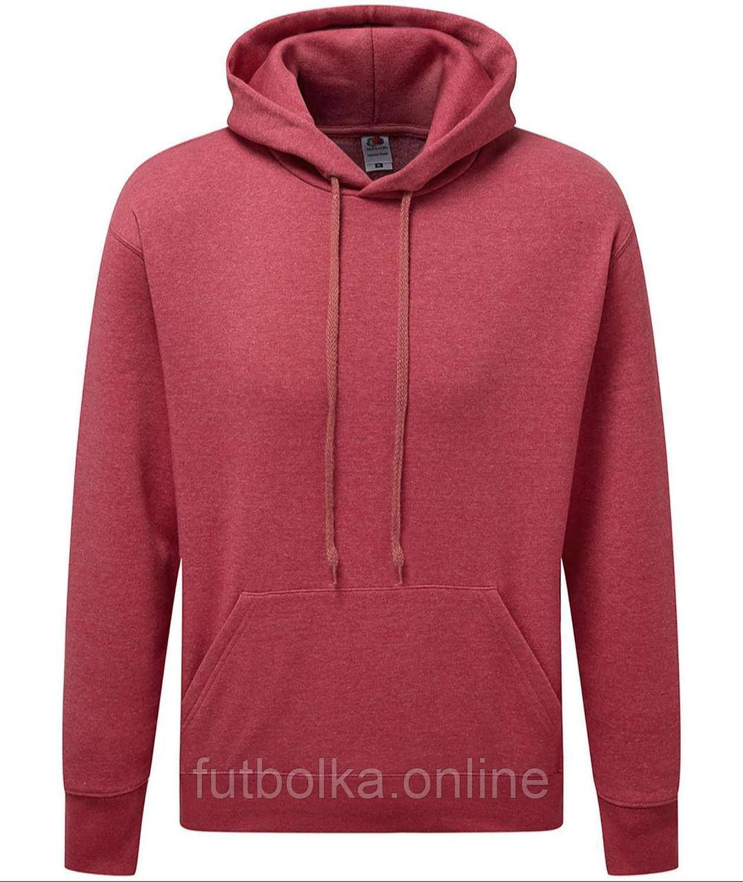 Червона Меланжева чоловіча толстовка преміум якість Premium hooded sweat Fruit of the loom