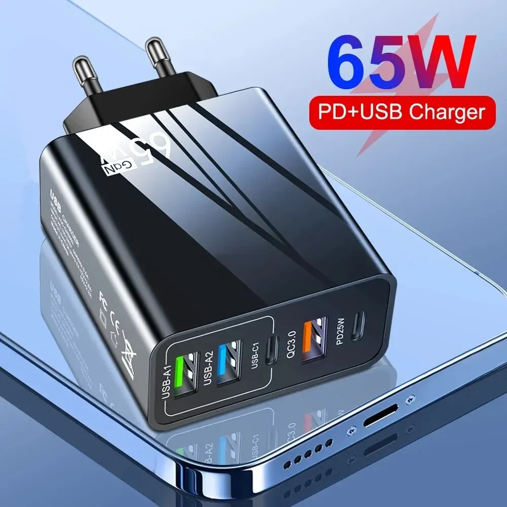 Зарядное устройство PD 65W, быстрая зарядка Quick Charge 3.0 USB, Type ...