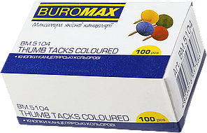 Кнопки канцелярські (Ø9/8мм, різнокольорові, 100шт) Buromax BM.5104