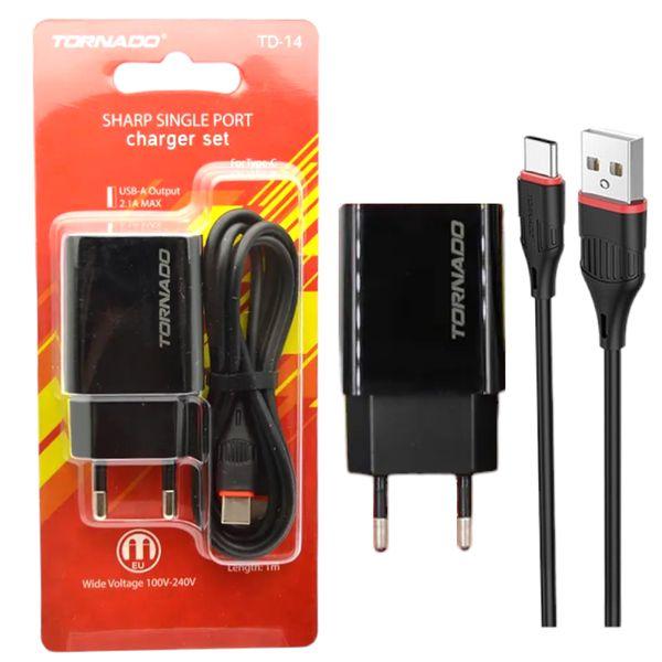 Мереживий зарядний пристрій TORNADO TD-14 (1USB) + Type-C чорний
