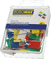 Кнопки-гвоздики канцелярські (16мм, кольорові, 30шт) Buromax Прапорці BM.5152