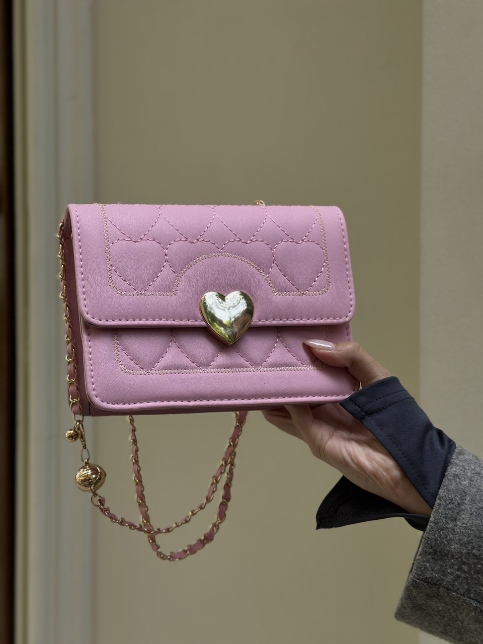 Жіноча сумка 1027 крос-боді на цепочці рожева, фото 1