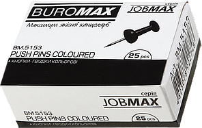 Кнопки-гвоздики канцелярські (Ø10/12/10мм, кольорові, 25шт) Buromax Jobmax BM.5153