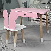 Дитячий столик з ящиком та стільчик для дітей 1,5-7років Дерев'яний стіл та стільчик для творчості та навчання