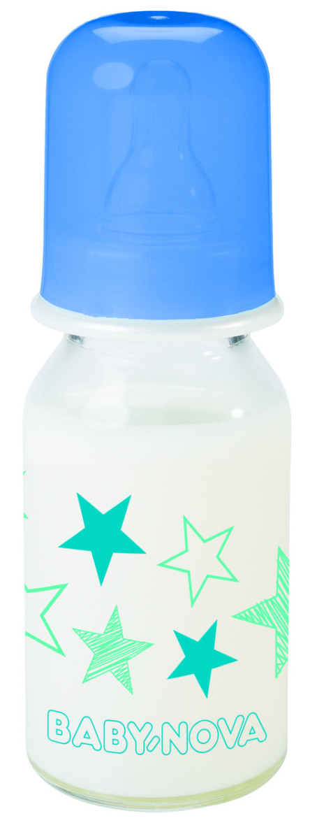 9761_Придатний до 2025-07-30 Пляшечка скляна для годування 125 мл Baby-Nova Декор для хлопчика (Бебі-нова) 44605/2