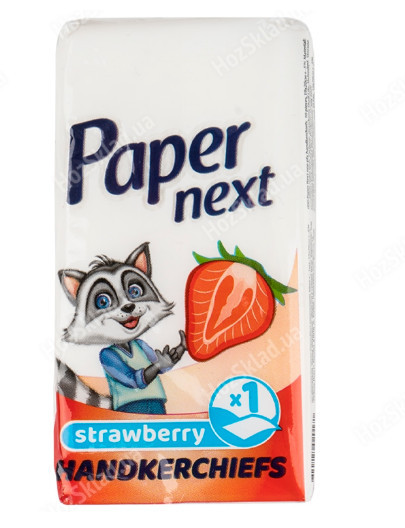 Носові хустинки PaperNext 1шар, 10 шт/уп, полуниця (4820227020171)