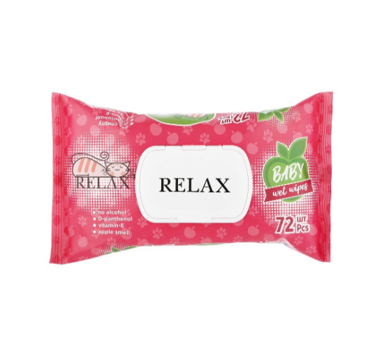 Серветки ТМ RELAX вологі , клапан, яблуко 72 шт/уп (4820237500311)