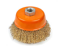 Щітка чашкова 150 мм, для УШМ, М14, гофр. пров., латунована Polax (54-065)