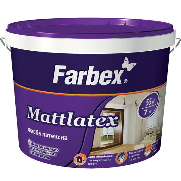 Фарба Farbex латексна для зовнішніх і внутрішніх робіт "Mattlatex" (Матлатекс), 20 кг (біла)