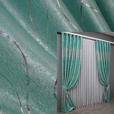 Уцінка! Комплект (2шт. 1х2,75м.) готових штор з тканини софт, колекція "Ліана". Колір бірюзовий. Код 464ш 38-224