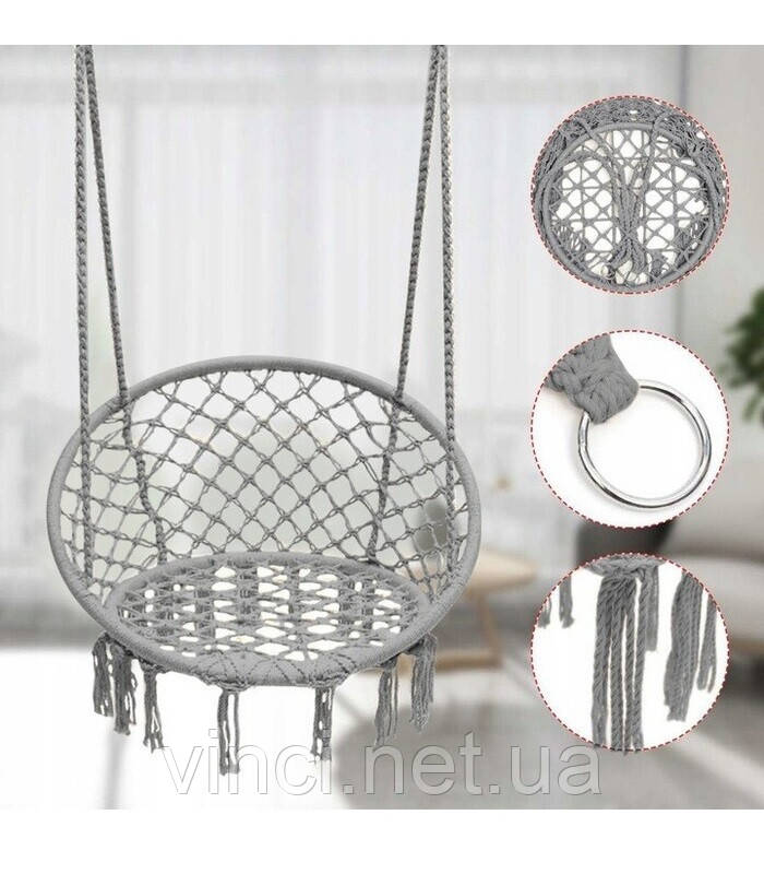 Підвісне крісло-гойдалка (без подушки) Гамак гніздо лелеки G332SZ СІРЕ, фото 1