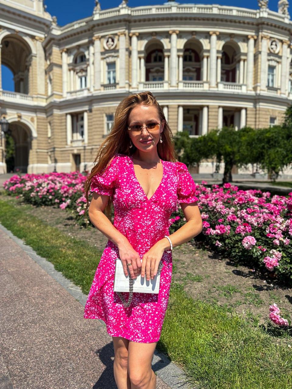 Сарафан короткий жіночий сукня літня в квітковий принт linda рожева