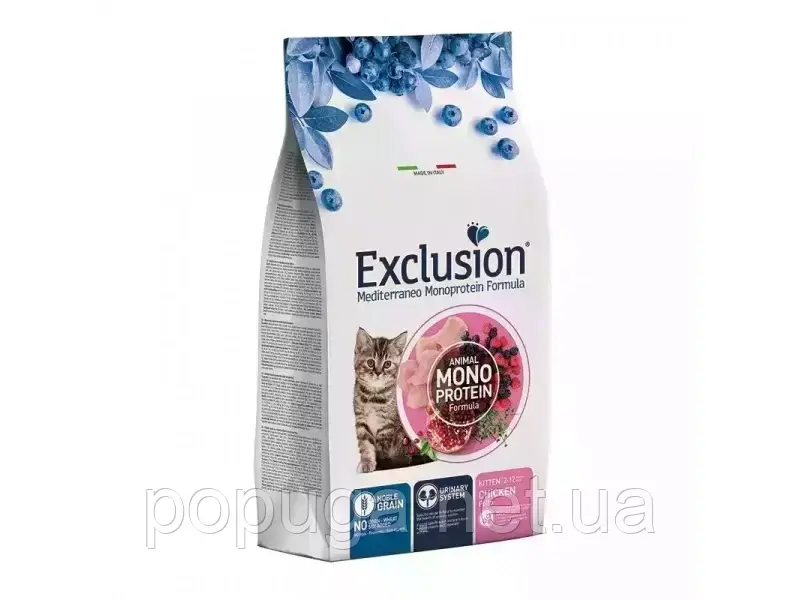 Exclusion (Ексклюжн) Cat Kitten Chicken сухий монопротеїновий корм для кошенят, КУРКА 12кг, фото 1