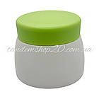 Баночка косметична пластикова з мембраною кришкою біла з зеленою кришкою 50 мл, фото 2