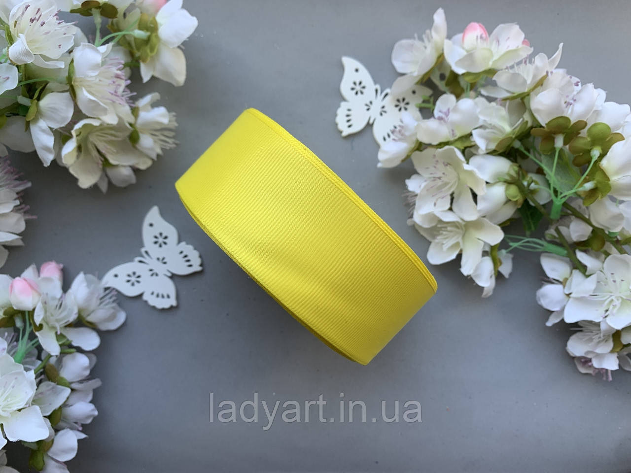 Репсова стрічка 4 см, 25 ярд/рулон, жовтого кольору рулоном