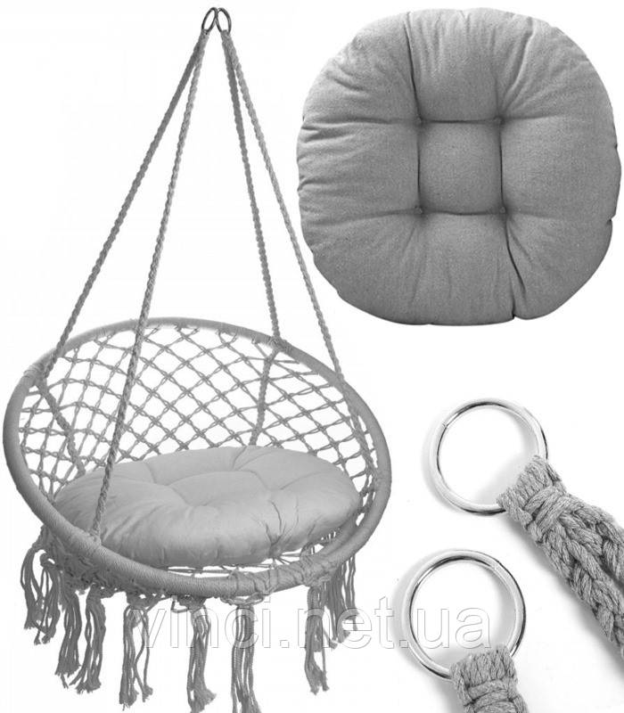 Підвісне крісло-гойдалка з подушкою Гамак гніздо лелеки GORDON G331 СІРЕ, фото 1