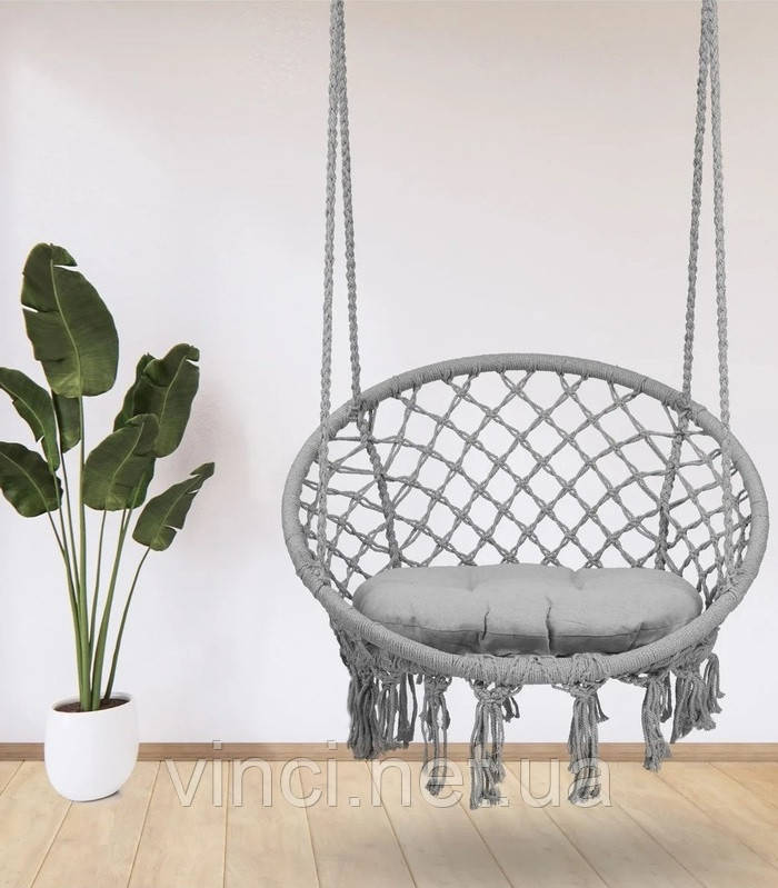 Підвісна гойдалка Гамак гніздо лелеки з подушкою Підвісне крісло Качеля GORDON G331 СІРЕ, фото 1