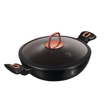 Вок із кришкою 30 см мармурове антипригарне покриття Berlinger Haus BLACK ROSE Collection BH 7112