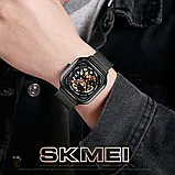 Квадратний чоловічий механічний годинник з відкритим механізмом і автопідзаводом Skmei 9184BK Black, фото 4