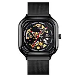 Квадратний чоловічий механічний годинник з відкритим механізмом і автопідзаводом Skmei 9184BK Black, фото 2