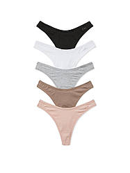 Трусики Стрінги Victoria's Secret PINK High-Leg Thong Panty, Набір 5 шт, Базові кольори М