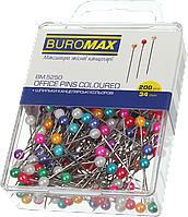 Булавки канцелярські (34мм, кольорові, 200шт) Buromax BM.5250