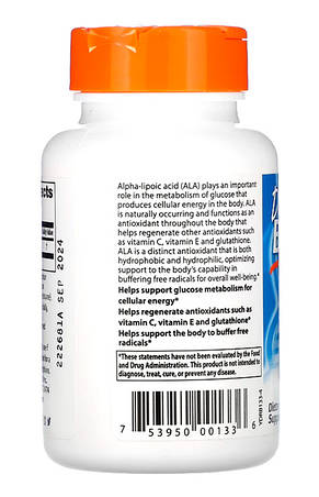 Антиоксидант Альфа-ліпоєва кислота 600 мг Doctor's Best Alpha Lipoic Acid 60 капс США, фото 4