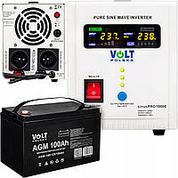 Аварійне джерело живлення Volt Polska Sinus Pro 1000 E + акумулятор AGM 12V 100 Ah