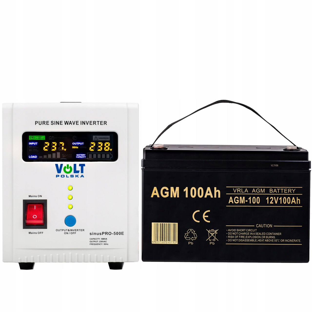 АВАРІЙНИЙ КОМПЛЕКТ ЖИВЛЕННЯ 500 Вт VOLT SINUSPRO-500E 12В + АКУМУЛЯТОР 100Ah, фото 1