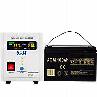 АВАРІЙНИЙ КОМПЛЕКТ ЖИВЛЕННЯ 500 Вт VOLT SINUSPRO-500E 12В + АКУМУЛЯТОР 100Ah