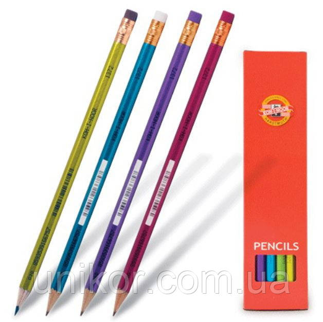 Олівець графітний "ORIENTAL", HB, 12 шт./уп., з гумкою, асорті. KOH-I-NOOR