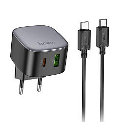Мережевий Зарядний Пристрій Hoco CS32A 1USB-C/1USB PD/QC 20W+Type-C to Type-C Колір Чорний 6942007617475